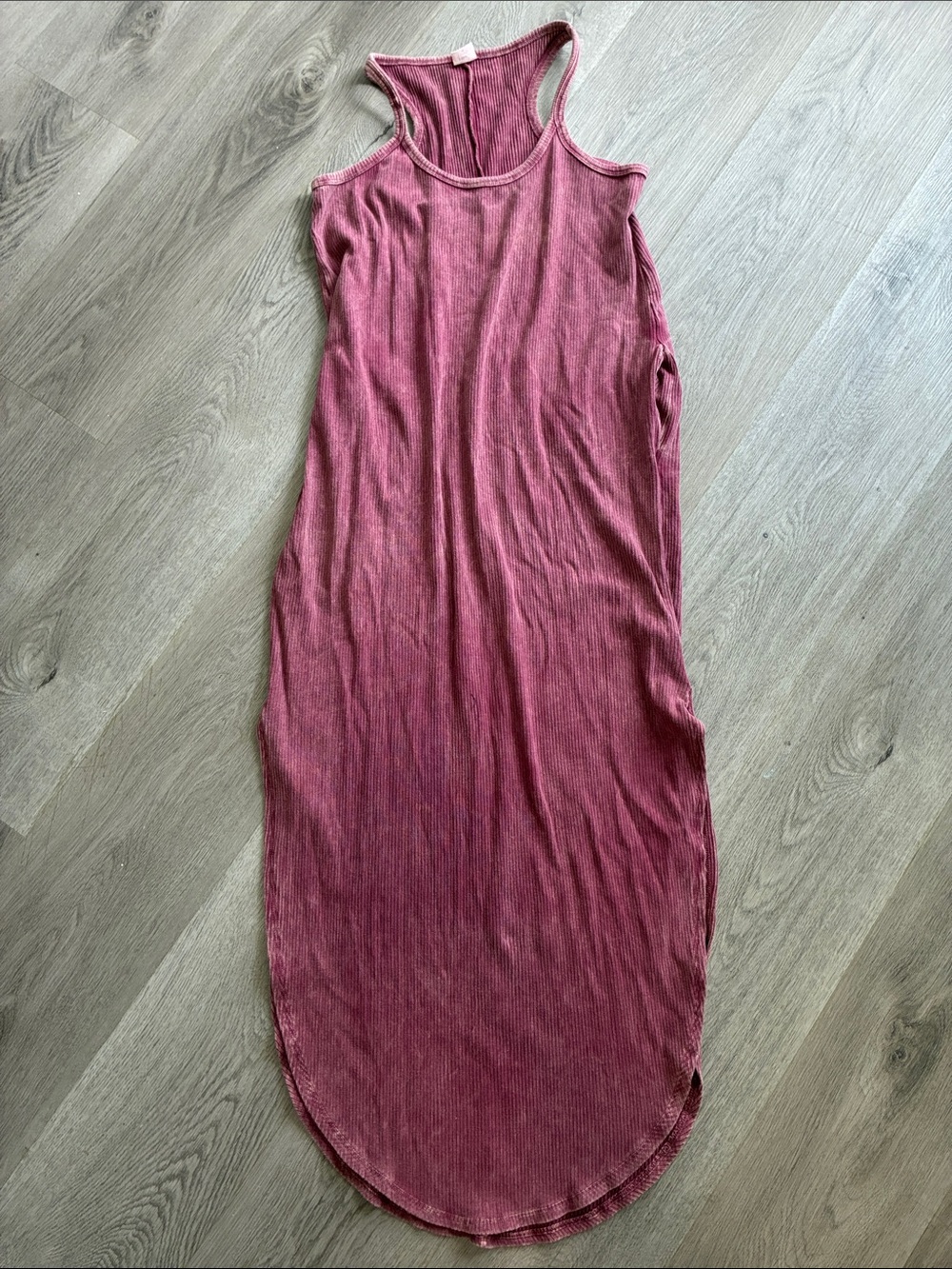 Ribbed Racerback Bottom Slip Maxi Dress in Mauve Pink